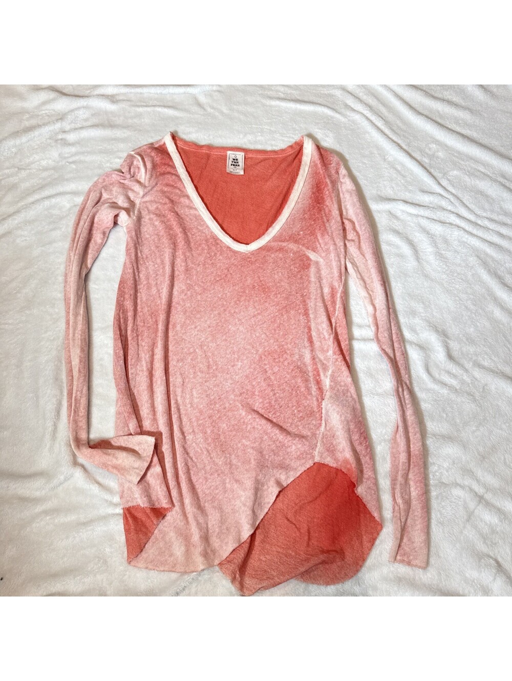 Free People Size XS Long Beach Pullover Sweater Coral Knit Top Boho Hippie(2099)